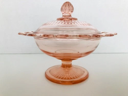 Anchor Hocking Pink Depression Glass Old Colony Lace Edge Compote w/Lid - 7"