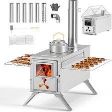 SUNYRISY Camping Wood Burning Stove, Hot Tent Stove 7 Chimne Pipes & Anti-Spark