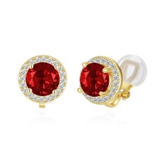 8MM Red Crystal Clip On Stud Earrings Round Non Pierced Earrings