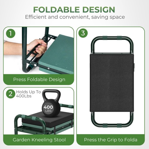 Ginocchiatoio da Giardino Pieghevole e Panca con Borsa Attrezzi, Sgabello Resistente, Morbido Pad - Foto 6 di 9
