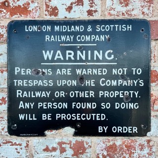 Antique Vintage Retro c1930s LMS (BR) Railway Warning Trespassing Enamel Sign