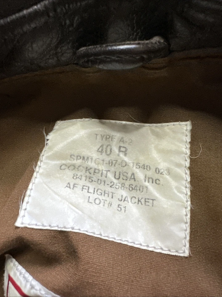 Vintage DSCP Cockpit USA Type A-2 AF Flight Bomber Jacket Brown Size 40 Reg USA - Image 3 of 4