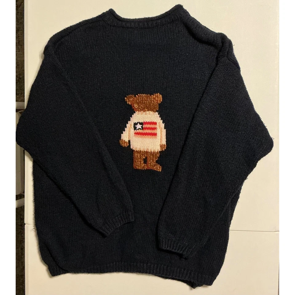 Suéter de Colección 2000 Marisa Christina Azul Marino Año Nuevo Oso de Peluche Bordado para Mujer 2X Tejido Foto 2 de 4