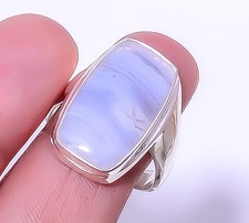 Namibian Blue Lace Agate 925 Sterling Silver Solitaire Ring s.9 R7561-8