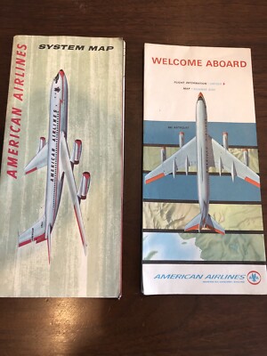 Lot of 2 AMERICAN AIRLINES System Maps July 1959 and Nov 1963 Great ...