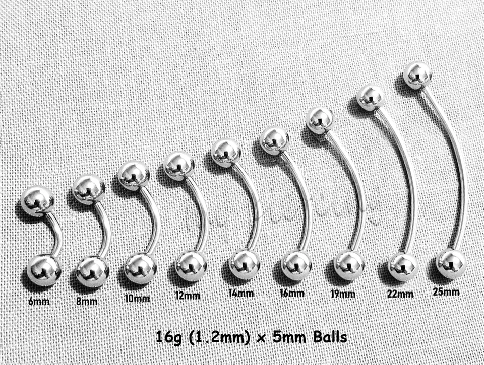 20g 18g 16g 14g 12g 10g Curved Barbell Eyebrow Ring Tongue Snake-Eyes Piercing - Image 4 of 4