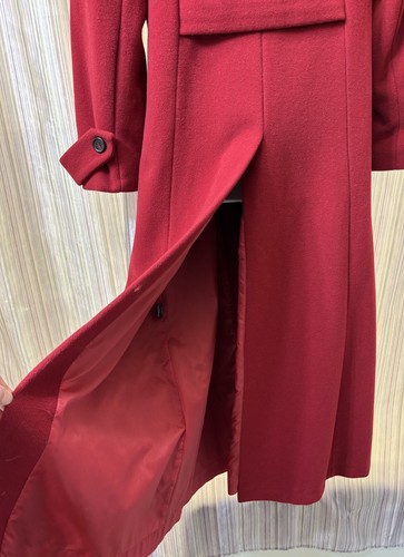 Vintage Halston Red Long Wool Dress Coat Back Slit Size 10 Classic 80/90s - Picture 3 of 24