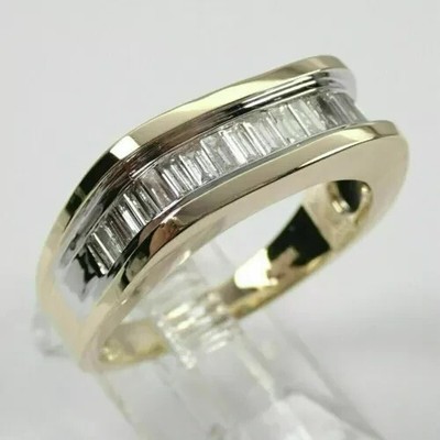 Men's Channel Set Baguette Ring 14K Yellow Gold Finish 3Ct Lab Created Diamond