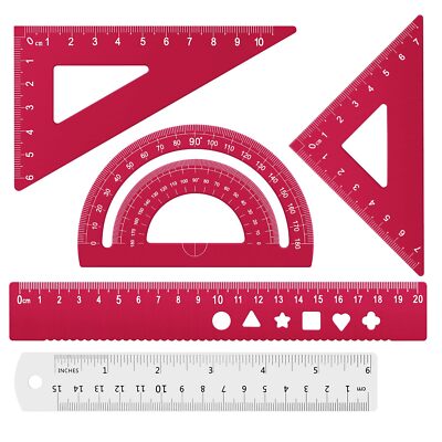 Triangular Ruler Set 4+1Pieces Aluminum Alloy Ruler Metal Drafting Ruler Geom...