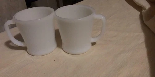 LOVELY SET OF 2 MATCHING "FIRE-KING OVEN WARE" USA MILK GLASS COFFEE MUGS D HAND