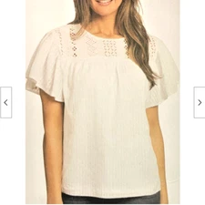 Ella Moss Women's Eyelet Ruffle Sleeves Keyhole Blouse (Bight White, XLARGE) NWT