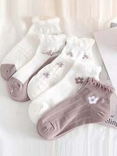 5pairs Floral Two Tone Ankle Socks for Women Cute Socks Novelty Socks Fun Socks