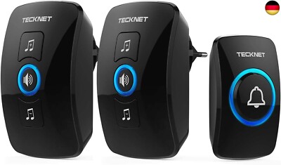 TECKNET Funkklingel, Kabellose Türklingel Funk Set, IP65 Aussen Wasserdicht 