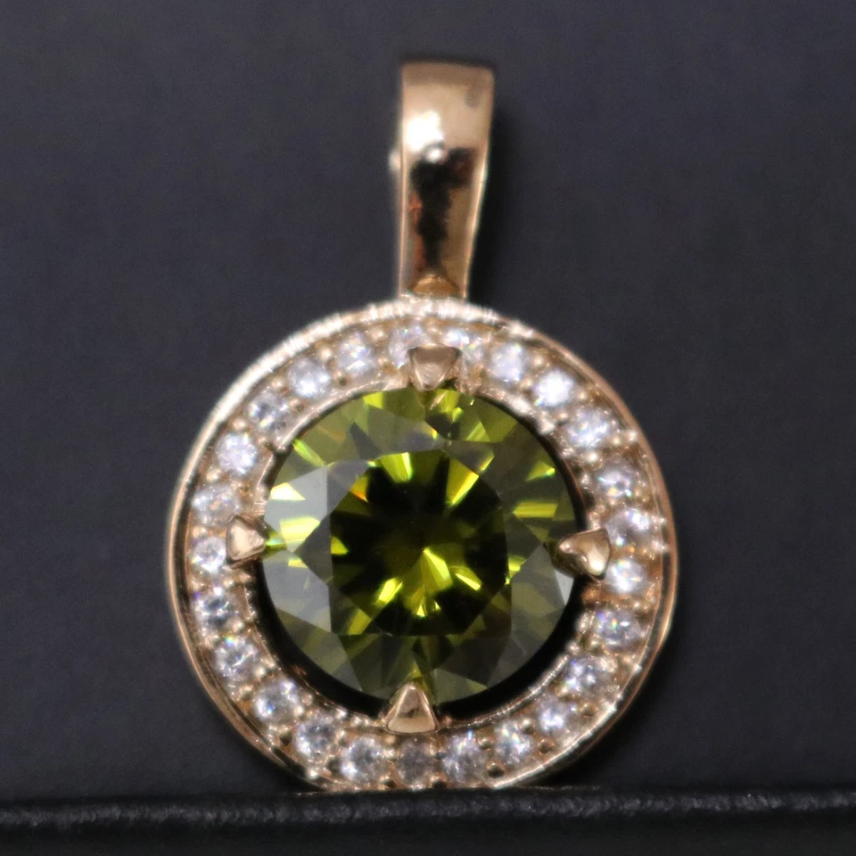 3 Ct Round Cut Peridot White CZ Halo Pendant Necklace Women Birthday Jewelry - Image 2 of 4