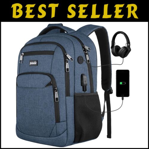 Multi-Functional Blue 15.6 Inch Backpack with USB Charging for College & Work