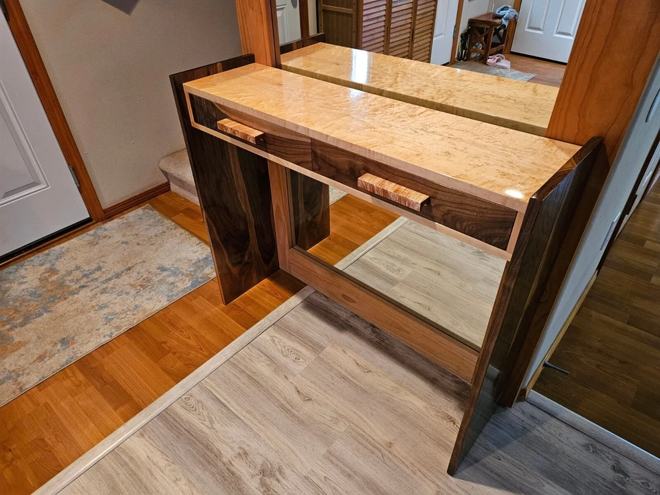  Modern Natural Wood Console & Entryway Table with 2 Drawers # 4 - Image 4 of 4