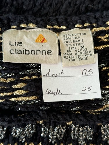 VTG Liz Claiborne Women Nordic Fair Isle Sweater Size M Silk Ramie Metallic Glam - Picture 2 of 10