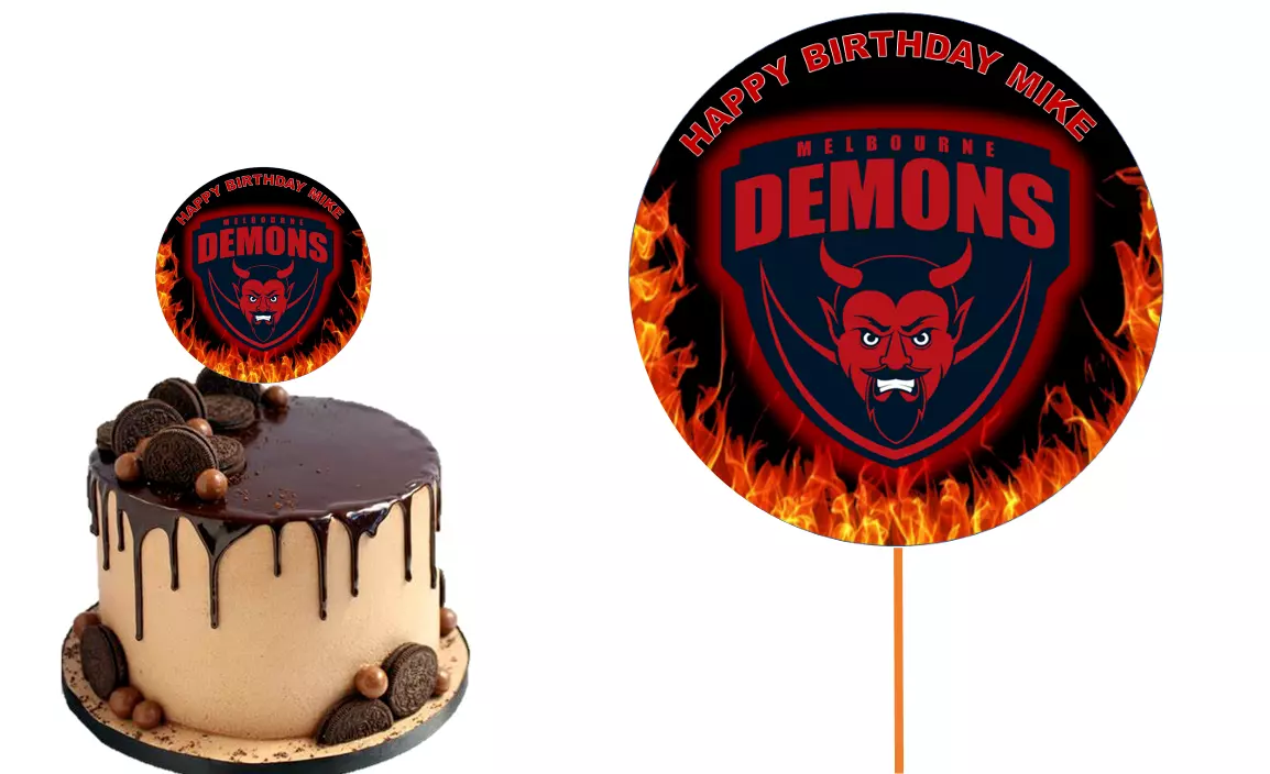 MELBOURNE DEMONS AFL CAKE TOPPER PERSONALISED GLOSSY CARDSTOCK ...