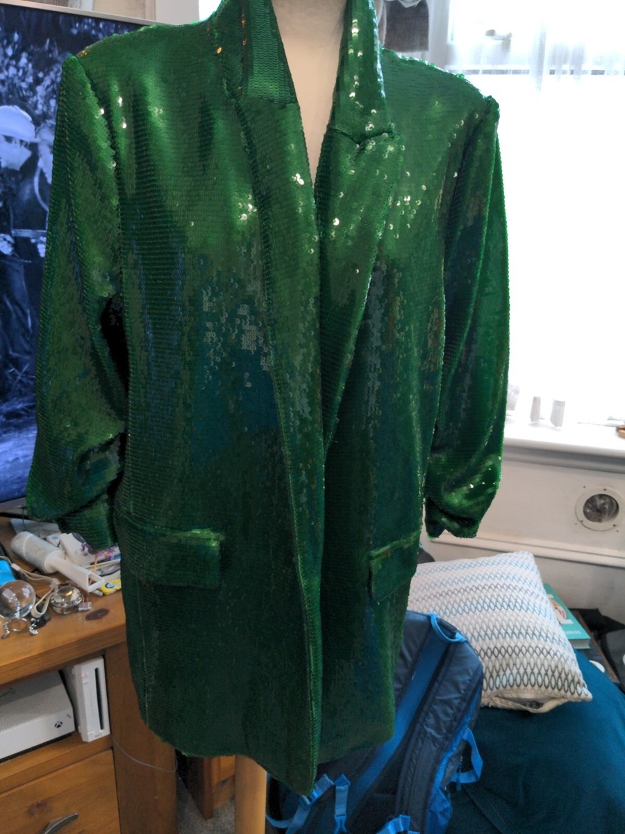 RIVER ISLAND Stunning Blazer Jacket Green Sequin size 14 Oversize