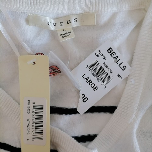 NWT Cyrus Womens White & Orange Round Neck Hi Low Hem Striped Top Size Large - Picture 5 of 6