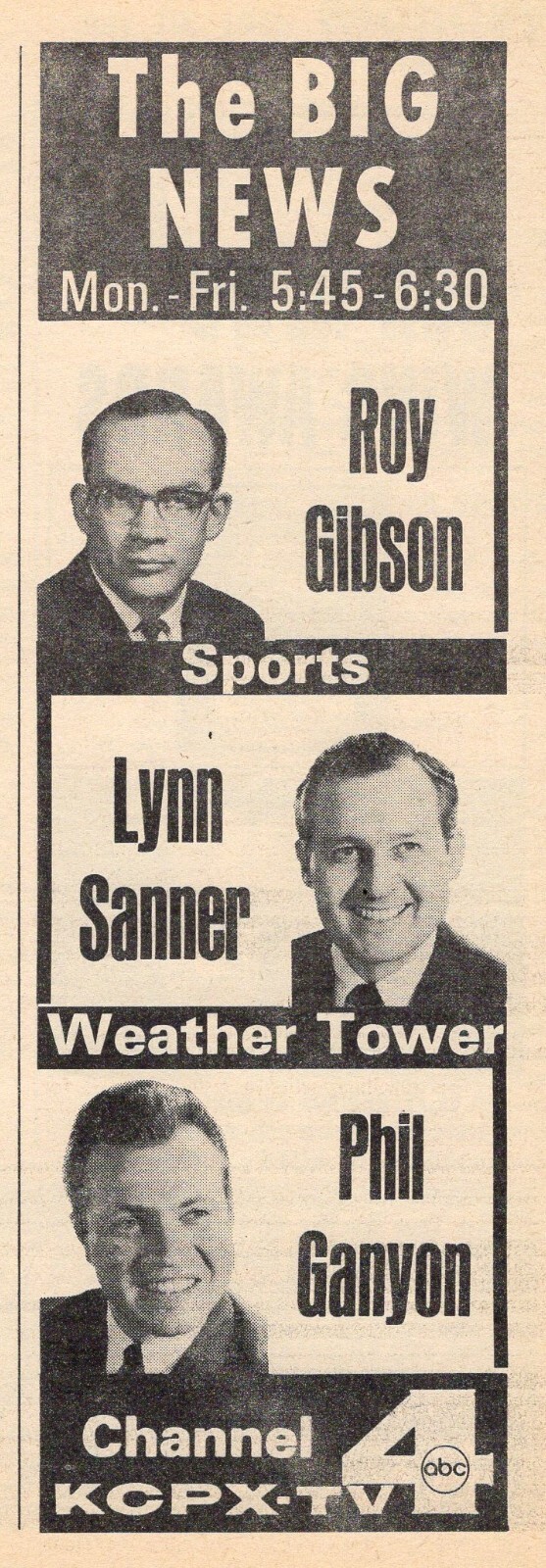 1965 KCPX TV NEWS II AD ROY GIBSON PHIL GANYON LYNN SANNER SALT LAKE ...