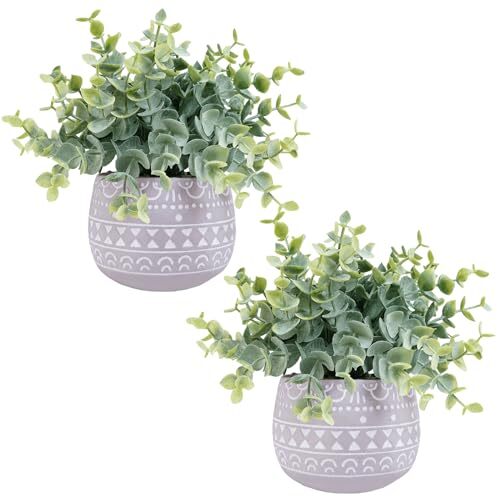 2 Pack Artificial Eucalyptus Plants in Gray Ceramic Pots