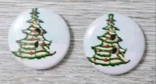 christmas tree wood sewing buttons 2 holes 1/2 inch blue green 2pc - Image 2 of 2