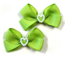 Beautiful Heart Pearls Inspired Set of Pig Tail hair bows for girls.