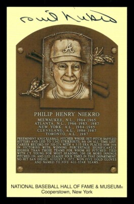 PHIL PHILIP HENRY NIEKRO SIGNED HALL OF FAME PLAQUE POSTCARDS