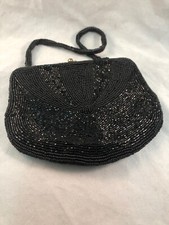 Vintage Shiny Black Beaded Event Evening Handbag Purse Clutch Korea