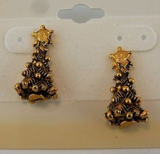 Vintage Gold plated pewter Christmas Tree Post Stud Earrings