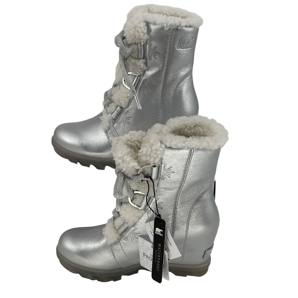 Sorel Wedge Platform Boot Disney Frozen Joan of Arctic Shearling Silver  Women