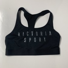 Victoria's Secret Sport Black Glitter Spell Out Logo Sz M The Player Sport Bra
