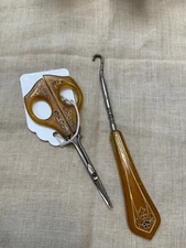 antique button hook for boots made in Germany, matching scissors