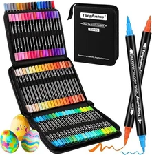 72 Colors Acrylic Paint Markers, Dual Tip Acrylic Paint Pens with Brush Tip & Fi