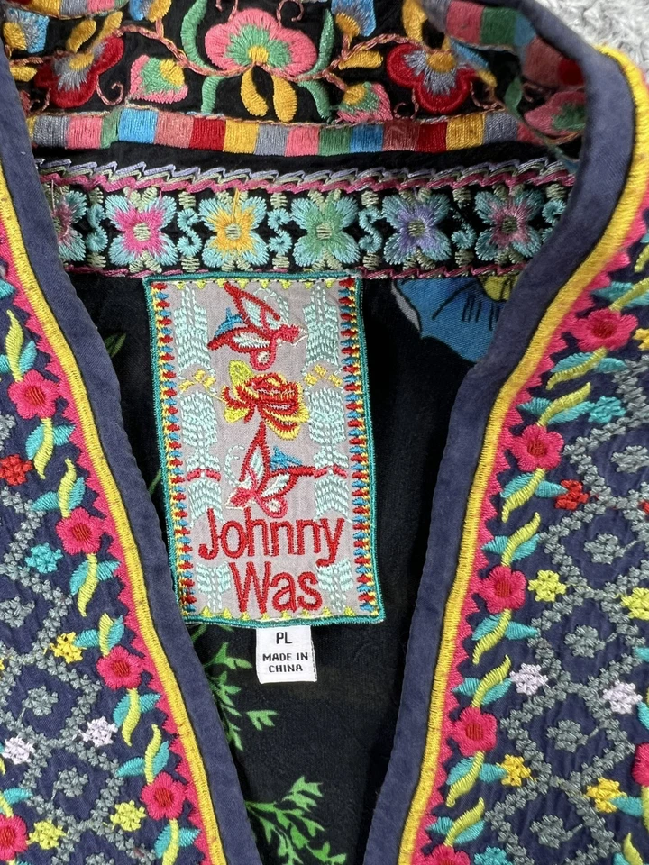 Johnny Was Maci Georgette Reversible Kimono Jacket Sz PL Petite Embroidered Trim - Image 3 of 4