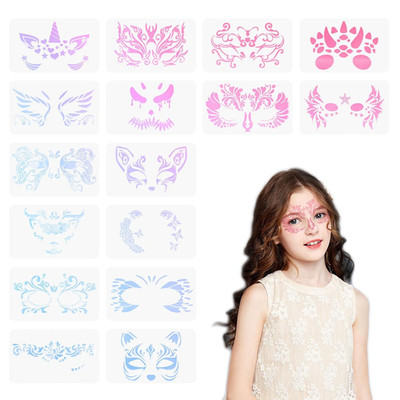 16 Stück Kinderschminken Schablonen, Face Paint Schablonen, Tattoo Schablonen Wi