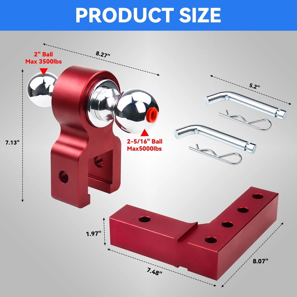 Montaje de bola de enganche de remolque ajustable de 6" de altura para bolas de 2" y 2-5/16" 5K lb GTW Foto 2 de 4