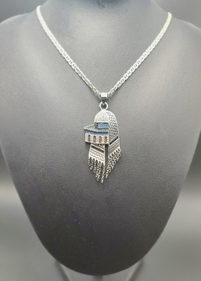 925 Solid Sterling Silver Aqsa With Palestinian Kuffiya Necklace