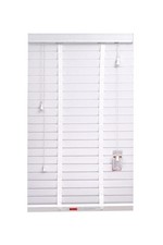 Custom Made Faux Wood Venetian Blinds 50mm Slats With Grey and white Tape Blind.