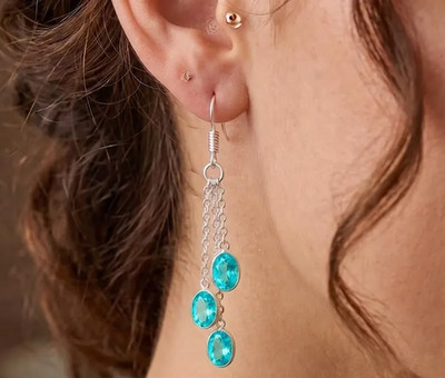 Paraiba Tourmaline Gemstone 925 Sterling Silver Jewelry Handcrafted Earrings 2.7