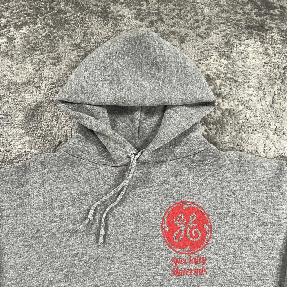 Vintage GE Hoodie Mens Large L Gray USA Pullover 90s Jerzees Russell Athletic - Image 2 of 4