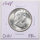 1948 50C Franklin Half Dollar in Choice BU Condition #RK180 Full Bell Lines