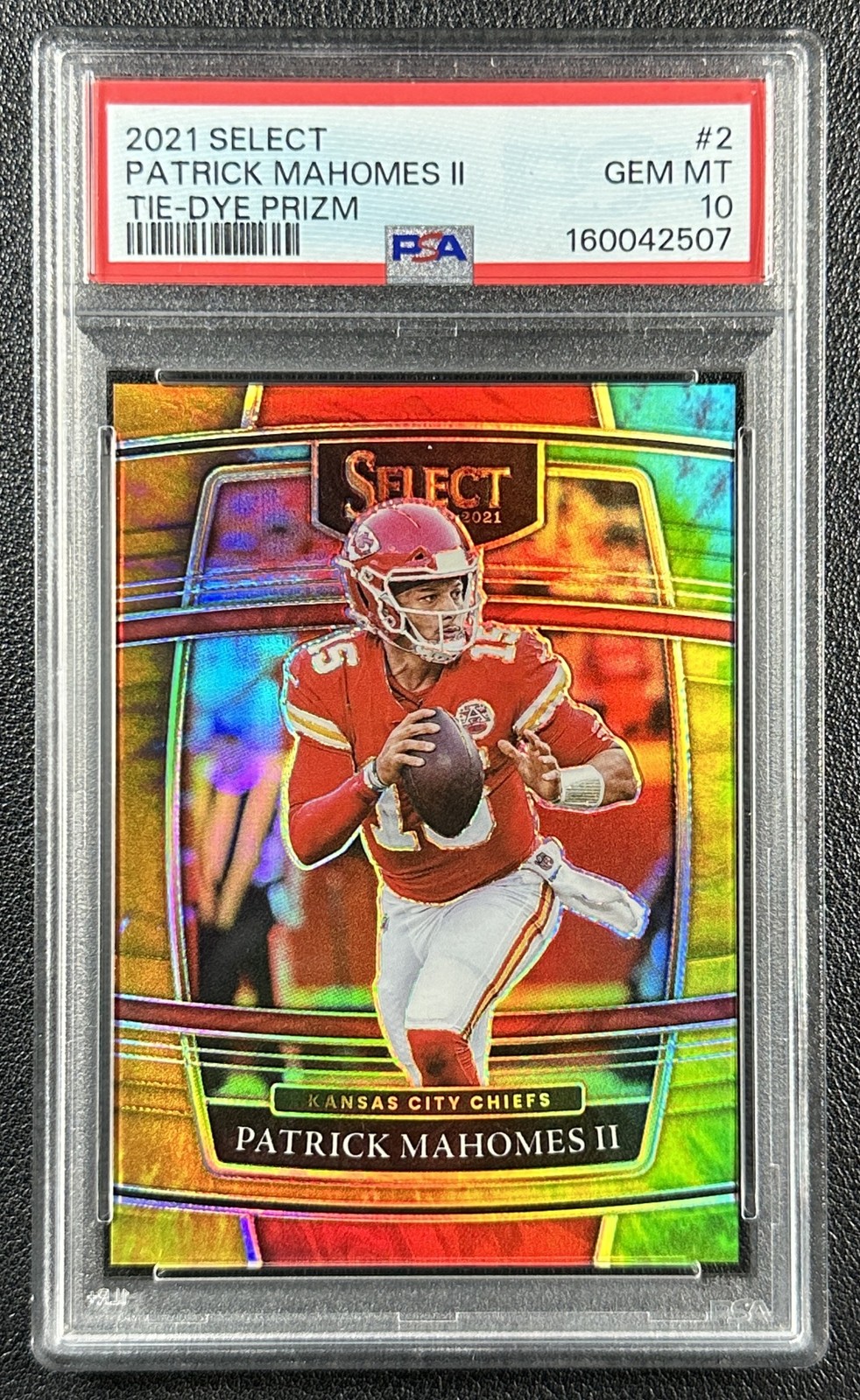 PATRICK MAHOMES II PSA 10 2021 PANINI SELECT #2 TIE-DYE PRIZM CONCOURSE 18/25