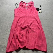 Guess Sleeveless A-Line Dress Sz 8 Hot Pink Back Lace Straps Stretch $128 New