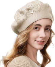 Flower Embroidery Beret Hat for Women, French Style Knitted Beret Hats, Stylish