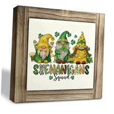 Gnomes St. Patrick's Day Decor, Shenanigans Squad Sign, Wood Box Sign, Gnome 