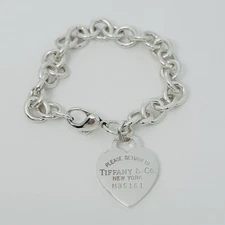 8" Medium-Large Please Return to Tiffany New York Heart Tag Charm Bracelet