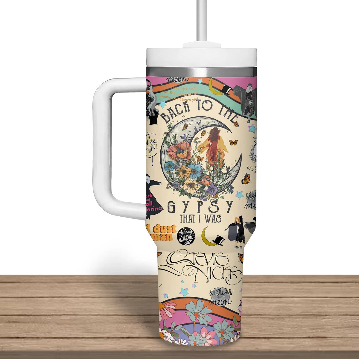 Boho Rock Female Singer Inspired Tumbler With Handle – 40oz