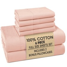 100 Cotton Full Size Sheets Set   6 Piece Crisp Percale Full Size Cooling She...